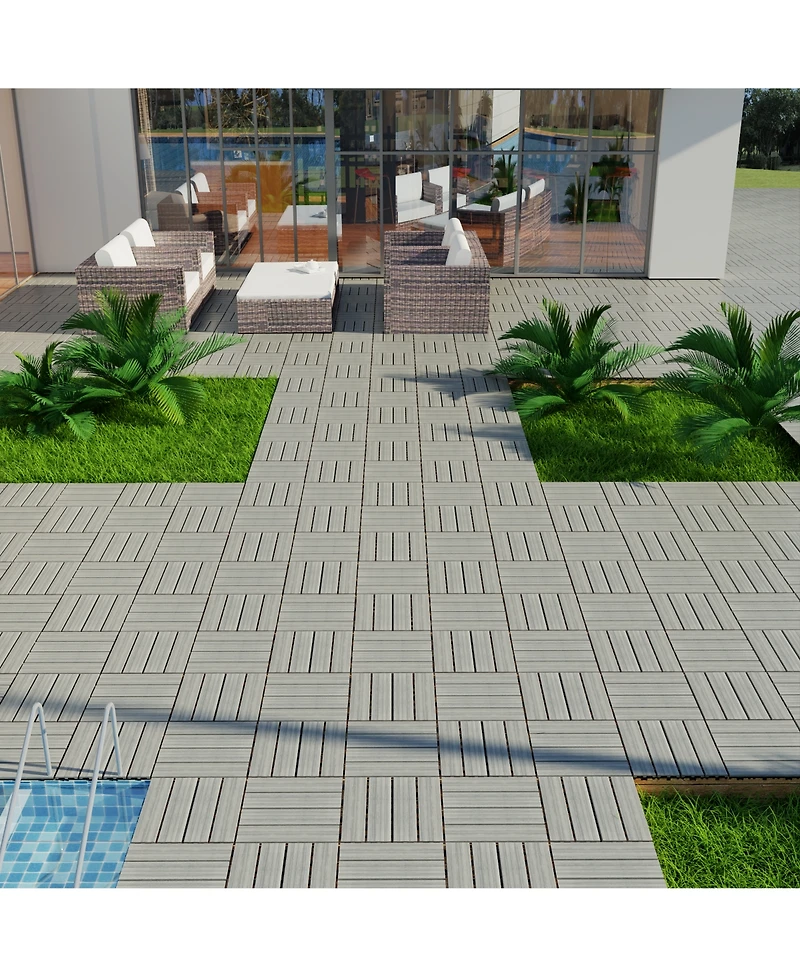 Streamdale Furniture Interlocking Wpc Patio Tiles, 11-Pack, Skygrey