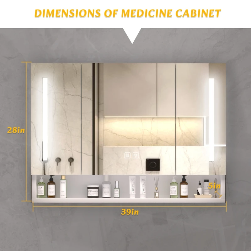 Streamdale Modern Bathroom Cabinet with Mirror, Led Lights, Storage