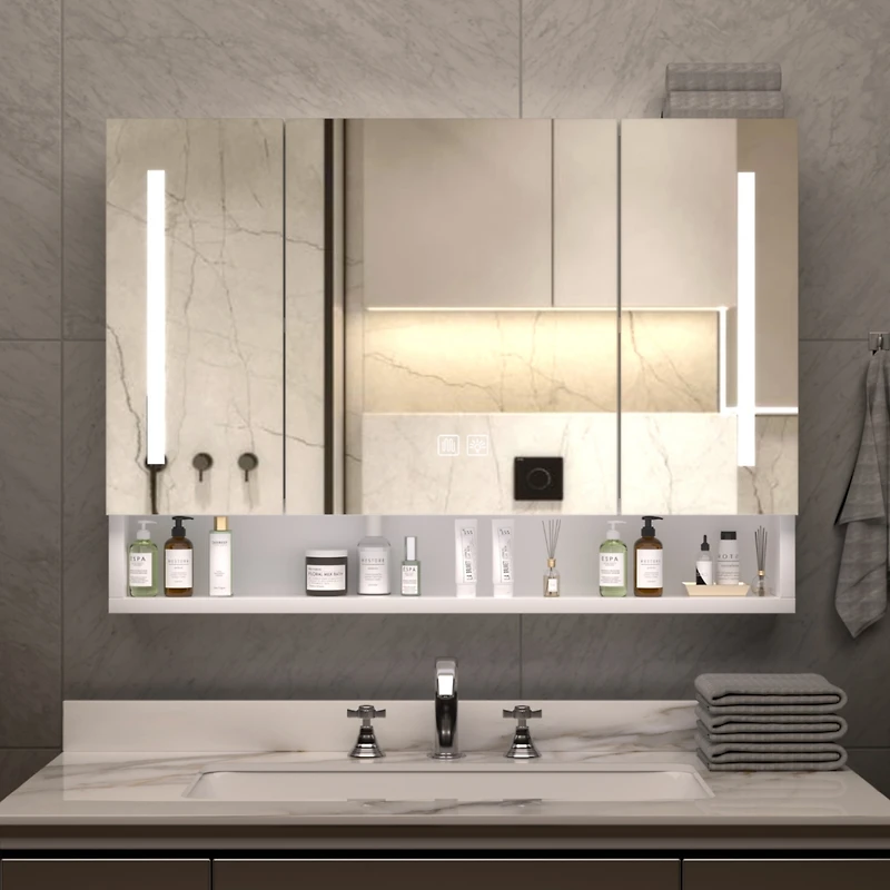 Streamdale Modern Bathroom Cabinet with Mirror, Led Lights, Storage