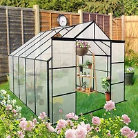 8x10FT Double Door Polycarbonate Greenhouse Raised Base and Anchor Aluminum Heavy Duty Walk-in Greenhouses for Outdoor Backyard in All Season, Black