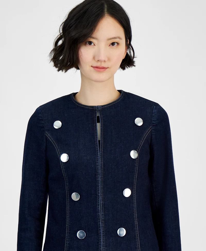 Anne Klein Women's Kiss Front Long-Sleeve Denim Jacket