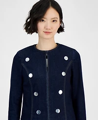 Anne Klein Women's Kiss Front Long-Sleeve Denim Jacket