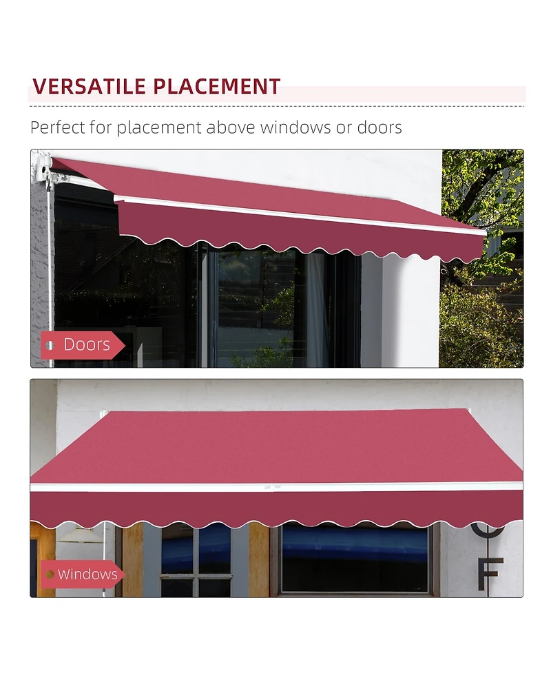 10' x 8' Retractable Awning, Patio Awnings, Sunshade Shelter w/ Manual Crank Handle, Uv & Water-Resistant Fabric and Aluminum Frame for Deck, Balcony,