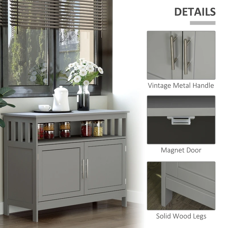Sideboard Buffet Cabinet, Modern Kitchen Cabinet, Coffee Bar Cabinet with 2-Level Shelf and Open Compartment, Grey