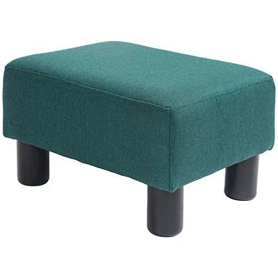 Ottoman Foot Rest, Small Foot Stool with Linen Fabric Upholstery and Plastic Legs, Cube Ottoman for Living Room, Green