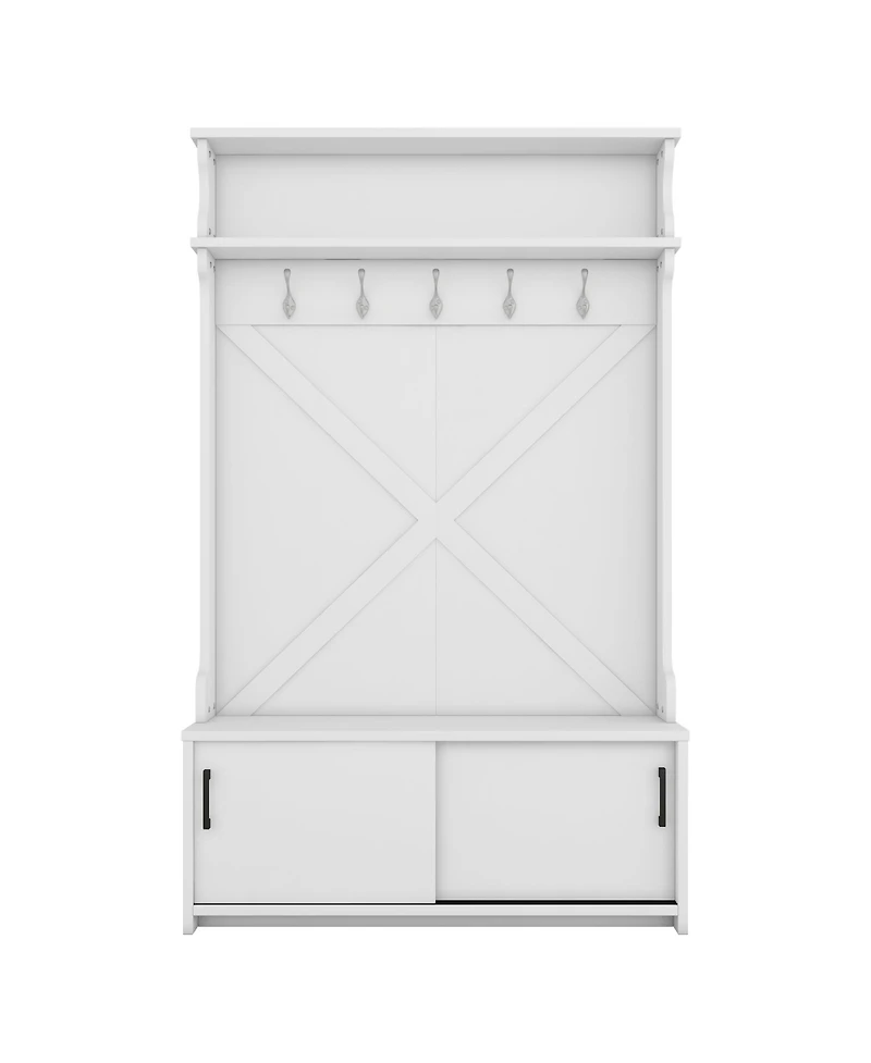 Streamdale Stylish Hall Tree with Storage Bench, Coat Hooks, and Sliding Doors