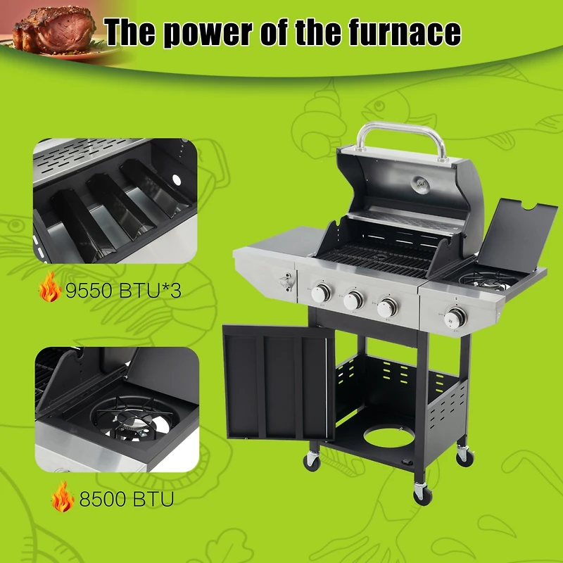 Streamdale 3-Burner Propane Gas Grill with Side Burner