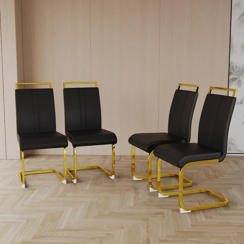 Streamdale Modern Faux Leather Dining Chairs with Golden Metal Legs (Set of 4)