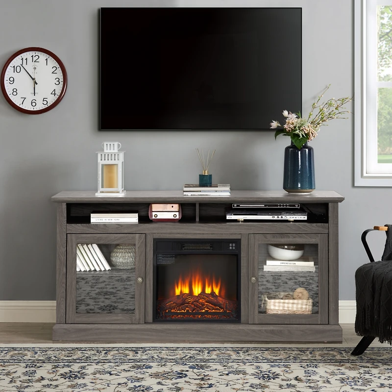 Streamdale Contemporary Tv Console with Fireplace (60"W)