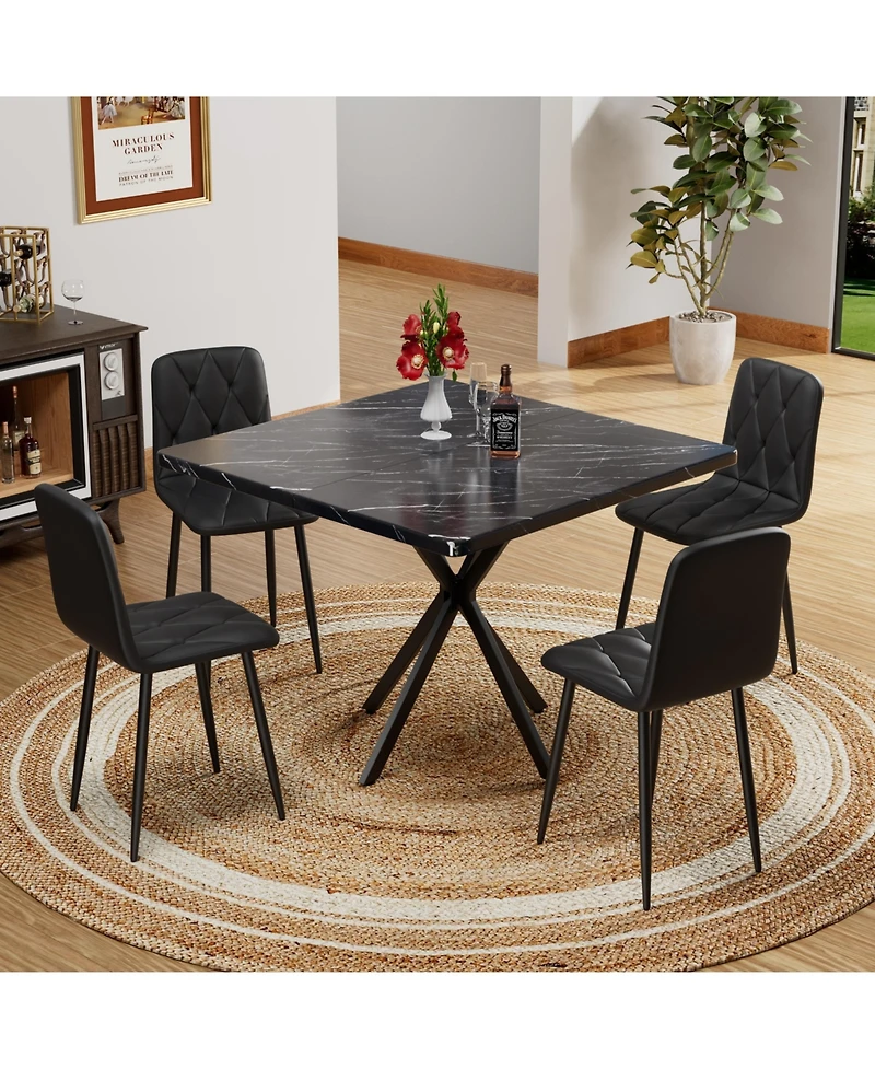 Streamdale Furniture Dining Chairs Set of 4, Modern Kitchen Dining Room Chairs, Pu Dining Chair Upholstered Cushion Seat and Sturdy Metal Legs