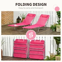 2 Piece Folding Chaise Lounge Chairs, Pool Sun Tanning Chairs, Outdoor Lounge Chairs with 6-Position Reclining Back, Breathable Mesh Seat, Headrest fo