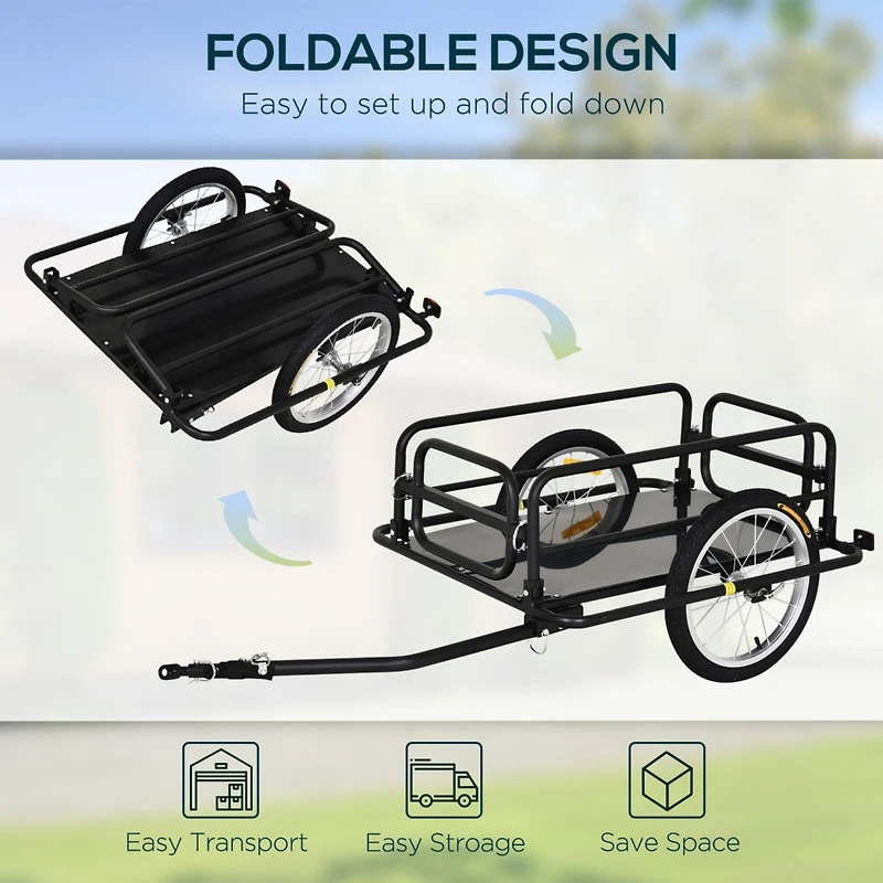 Bike Cargo Trailer for Hefty Loads, Foldable Compact Storage, Universal Hitch, Bike Wagon Bike Trailer Bicycle Cargo Trailer Bike Attachment with 16&#