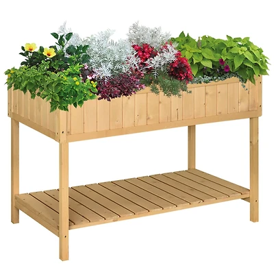 43x18x30in Raised Garden Bed with 8 Pockets and Shelf, Wooden Elevated Planter Box with Legs to Grow Herbs, Vegetables, and Flowers, Natural