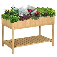43x18x30in Raised Garden Bed with 8 Pockets and Shelf, Wooden Elevated Planter Box with Legs to Grow Herbs, Vegetables, and Flowers, Natural