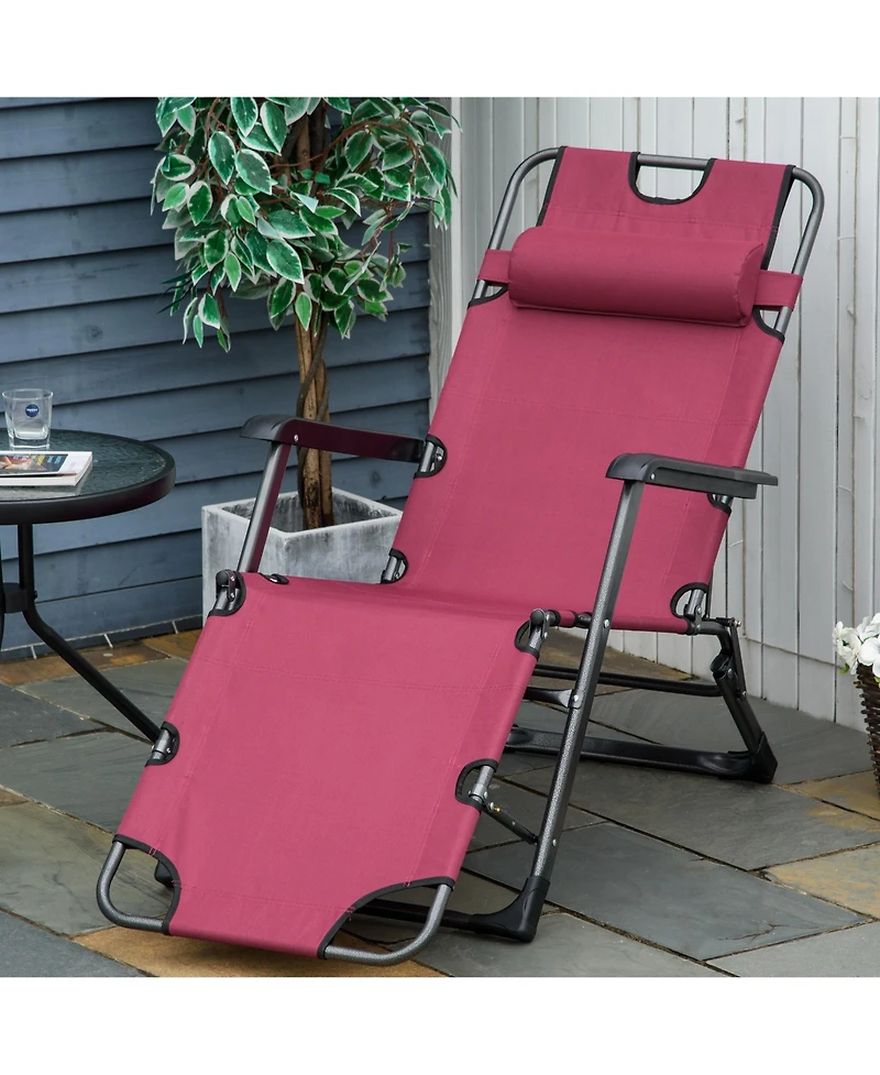 Streamdale Furniture Folding Chaise Lounge Chair for Outside, 2-in-1 Tanning Chair with Pillow & Pocket, Adjustable Pool Chair for Beach, Patio, Lawn,