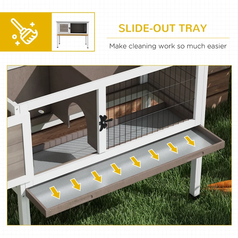 Streamdale Furniture Elevated Wooden Rabbit Hutch, Indoor/Outdoor Bunny Cage with Hinged Asphalt Roof and Removable Tray for Single, Dwarf, or Guinea