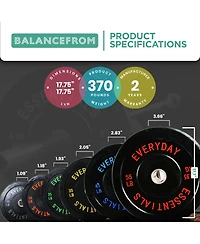BalanceFrom Fitness 370 Pound Olympic Bumper Strength Training Weight Plate Set