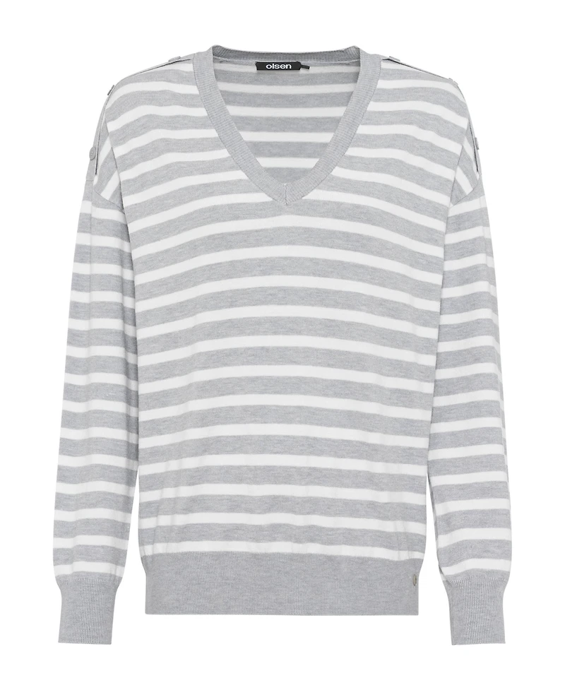 Olsen Women's Long Sleeve Striped V-Neck Pullover