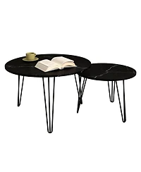 Streamdale Furniture 27.56" Round Nesting Coffee Table Set of 2, Circular Nesting End Table Set, Round Marble Tabletop, and Sturdy Metal Base for Livi