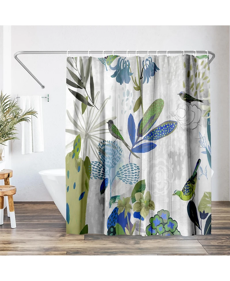 Floral Shower Curtain Where the Passion Flower Grows by Pi Creative Art - Blue