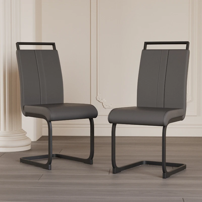 Streamdale Modern Pu Faux Leather Upholstered Dining Chairs (Grey, Set of 2)
