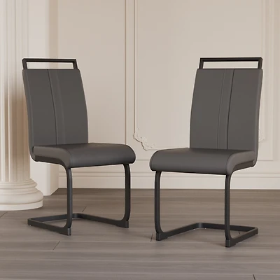 Streamdale Modern Pu Faux Leather Upholstered Dining Chairs (Grey, Set of 2)