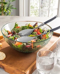 French Home Laguiole Glass Celebration Salad Bowl with Serving Utensils