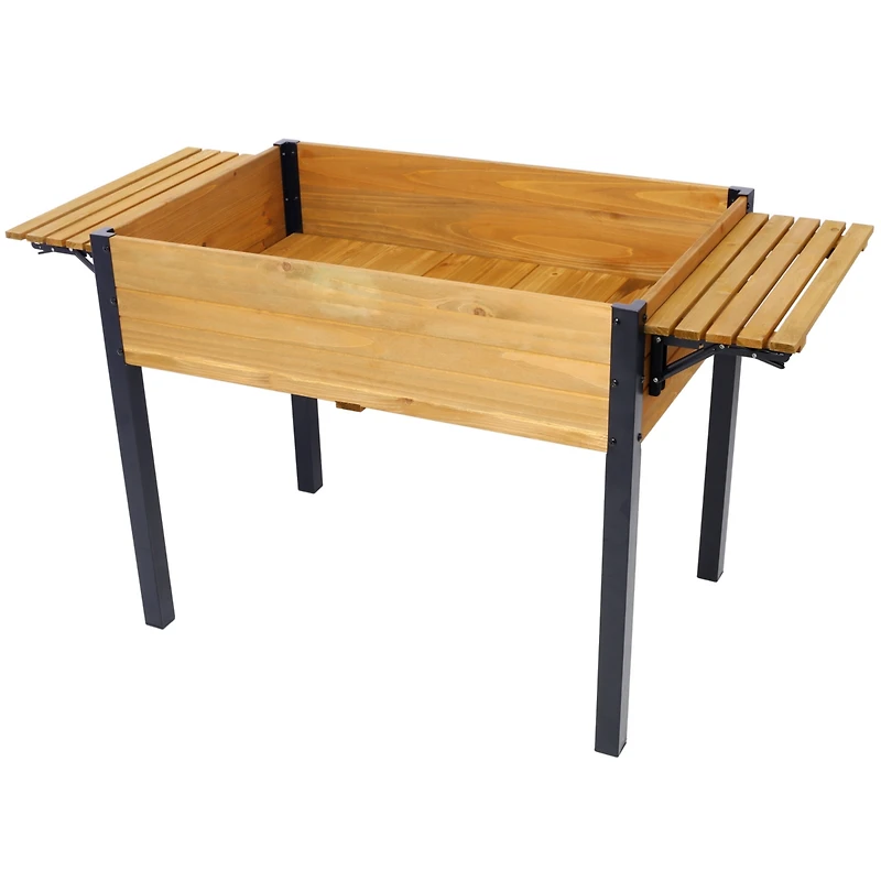 Raised Garden Bed, Metal Leg Wood Planter Boxes with Folding Storage Shelf, Elevated Planter Box for Growing Fresh Herbs, Vegetables, Flowers Great fo