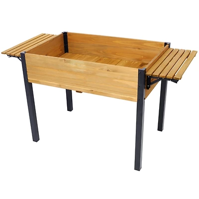 Raised Garden Bed, Metal Leg Wood Planter Boxes with Folding Storage Shelf, Elevated Planter Box for Growing Fresh Herbs, Vegetables, Flowers Great fo