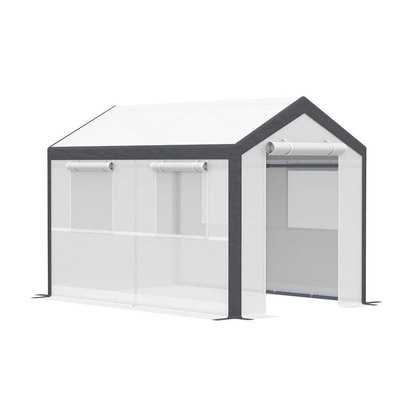 10' x 7' x 7' Walk-In Greenhouse, Outdoor Garden Warm Hot House with 4 Roll-up Windows, 2 Zippered Doors and Weather Cover, White