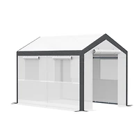 10' x 7' x 7' Walk-In Greenhouse, Outdoor Garden Warm Hot House with 4 Roll-up Windows, 2 Zippered Doors and Weather Cover, White