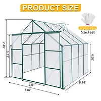 8x8 Ft Double Door Polycarbonate Greenhouse Raised Base and Anchor Aluminum Heavy Duty Walk-in Greenhouses for Outdoor Backyard in All Season, Green
