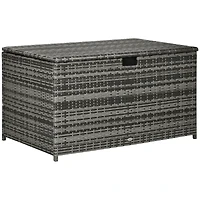 113 Gallon Deck Box, Rattan Outdoor Storage Box, Waterproof Storage Container for Indoor, Patio Furniture Cushions, Pool Supplies, Garden Tools, Dark