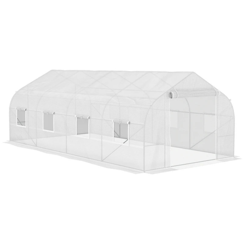 20' x 10' x 7' Walk-in Tunnel Greenhouse with Zippered Mesh Door & 8 Mesh Windows, Gardening Plant Hot House with Galvanized Steel Hoops, White