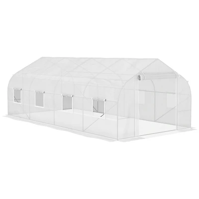 20' x 10' x 7' Walk-in Tunnel Greenhouse with Zippered Mesh Door & 8 Mesh Windows, Gardening Plant Hot House with Galvanized Steel Hoops, White