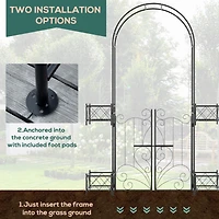 7' Garden Arch Arbor, Metal Arch Trellis with Gate, Garden Archway for Climbing Vines, Wedding Ceremony Decoration, Black