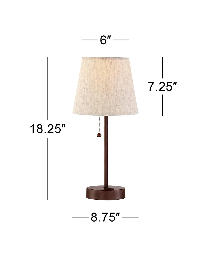 360 Lighting Justin Modern Accent Table Lamps 18 1/4" High Set of 2 Marbled Bronze Metal with Usb Charging Ports Oatmeal Drum Shade for Bedroom D