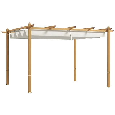10' x 12' Retractable Pergola Canopy, Wood Grain Aluminum Pergola, Outdoor Sun Shade Shelter for Grill, Garden, Patio, Backyard, Deck, Cream White