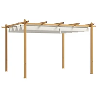 10' x 12' Retractable Pergola Canopy, Wood Grain Aluminum Pergola, Outdoor Sun Shade Shelter for Grill, Garden, Patio, Backyard, Deck, Cream White