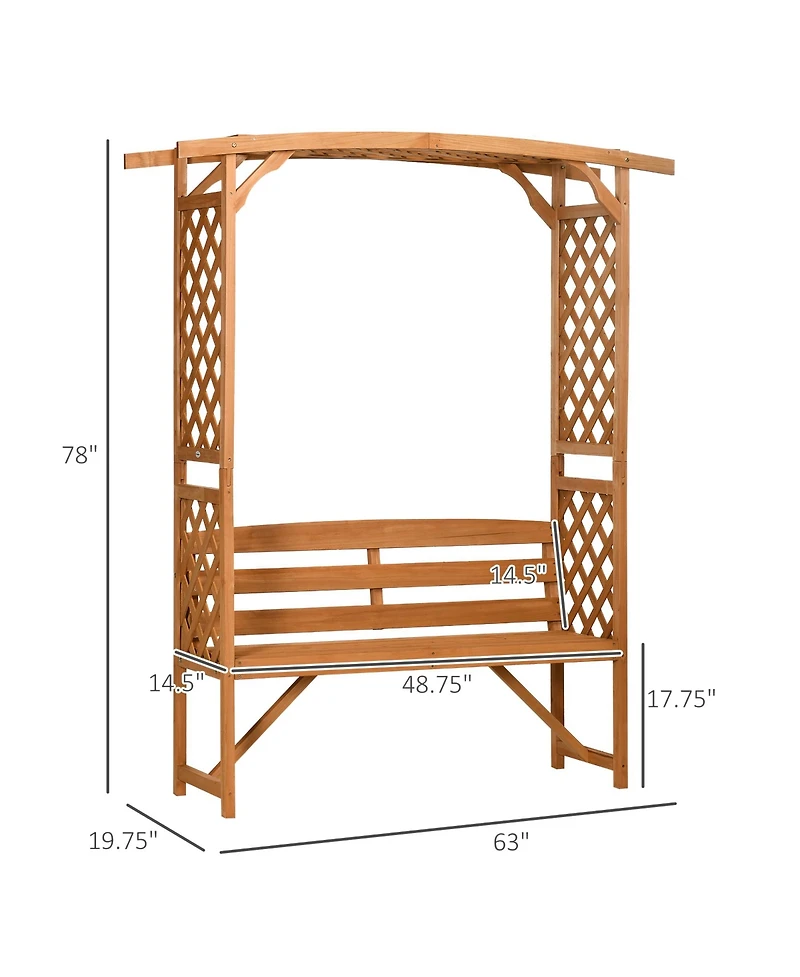 Patio Garden Bench Arbor Arch with Pergola and 2 Trellises, 3 Seat Natural Wooden Outdoor Bench for Grape Vines & Climbing Plants, Backyard Decor, Bro