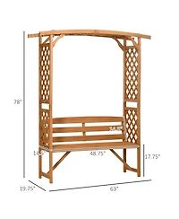 Patio Garden Bench Arbor Arch with Pergola and 2 Trellises, 3 Seat Natural Wooden Outdoor Bench for Grape Vines & Climbing Plants, Backyard Decor, Bro