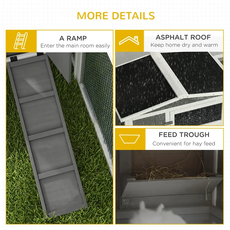 Rabbit Hutch 2-Story Bunny Cage Small Animal House with Slide Out Tray, Detachable Run, for Indoor Outdoor, 61.5" x 23" x 27