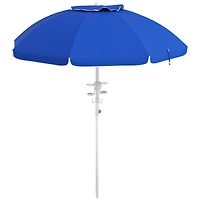5.7' Portable Beach Umbrella with Tilt, Adjustable Height, 2 Cup Holders & Hooks, Uv 40+ Ruffled Outdoor Umbrella with Vented Canopy, Blue