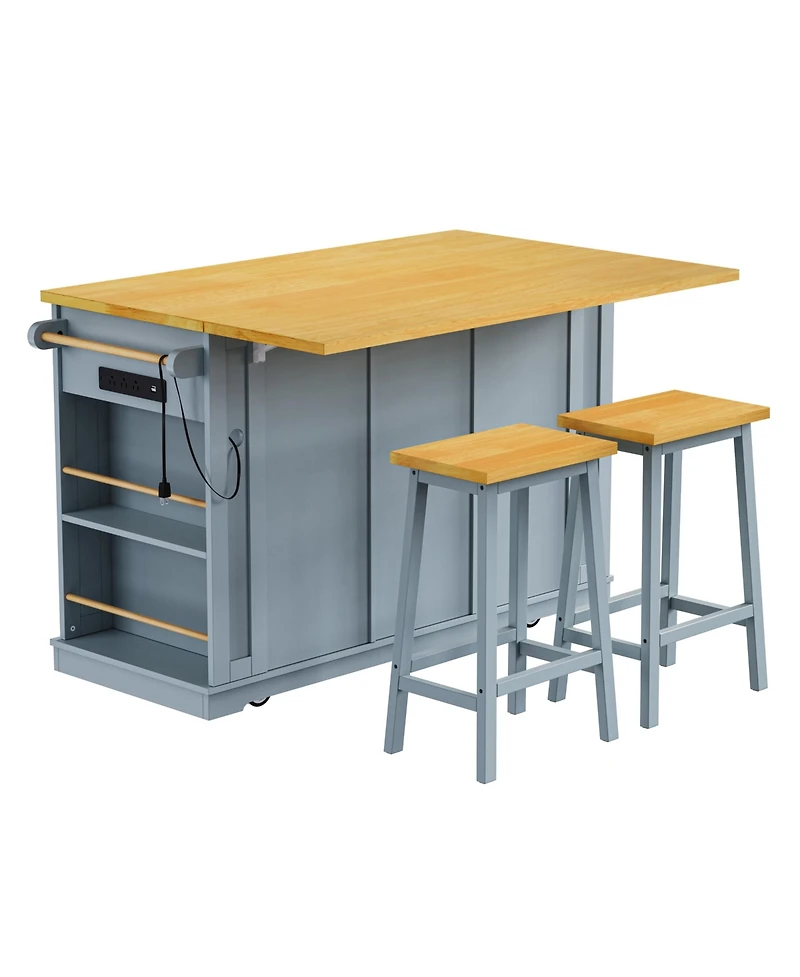 Streamdale Large Kitchen Island with Power Outlet and Storage (Grey Blue)