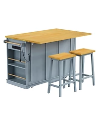 Streamdale Large Kitchen Island with Power Outlet and Storage (Grey Blue)