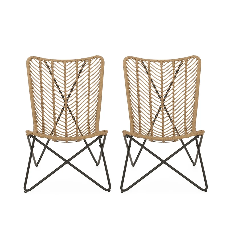 Boho-Chic Wicker Patio Chair Set With Geometric Base