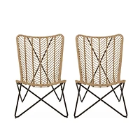 Boho-Chic Wicker Patio Chair Set With Geometric Base