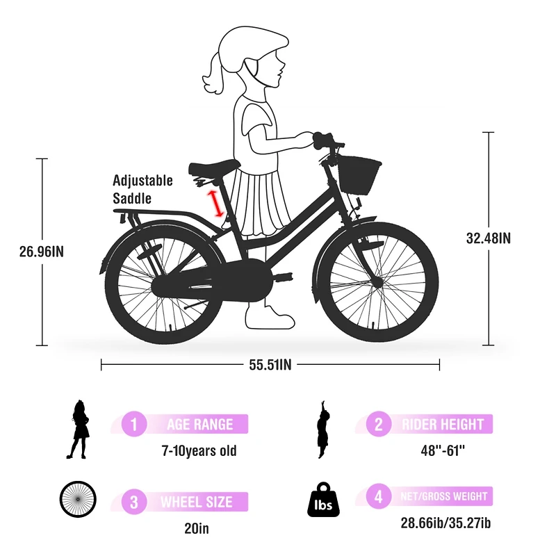 Streamdale Girls' 20" Bike with Basket for Ages 7-10