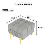 22 inches Anti-scratch Leather Storage Ottoman, Pet Friendly Entryway Bench with Golden Stainless Steel Legs, Gray