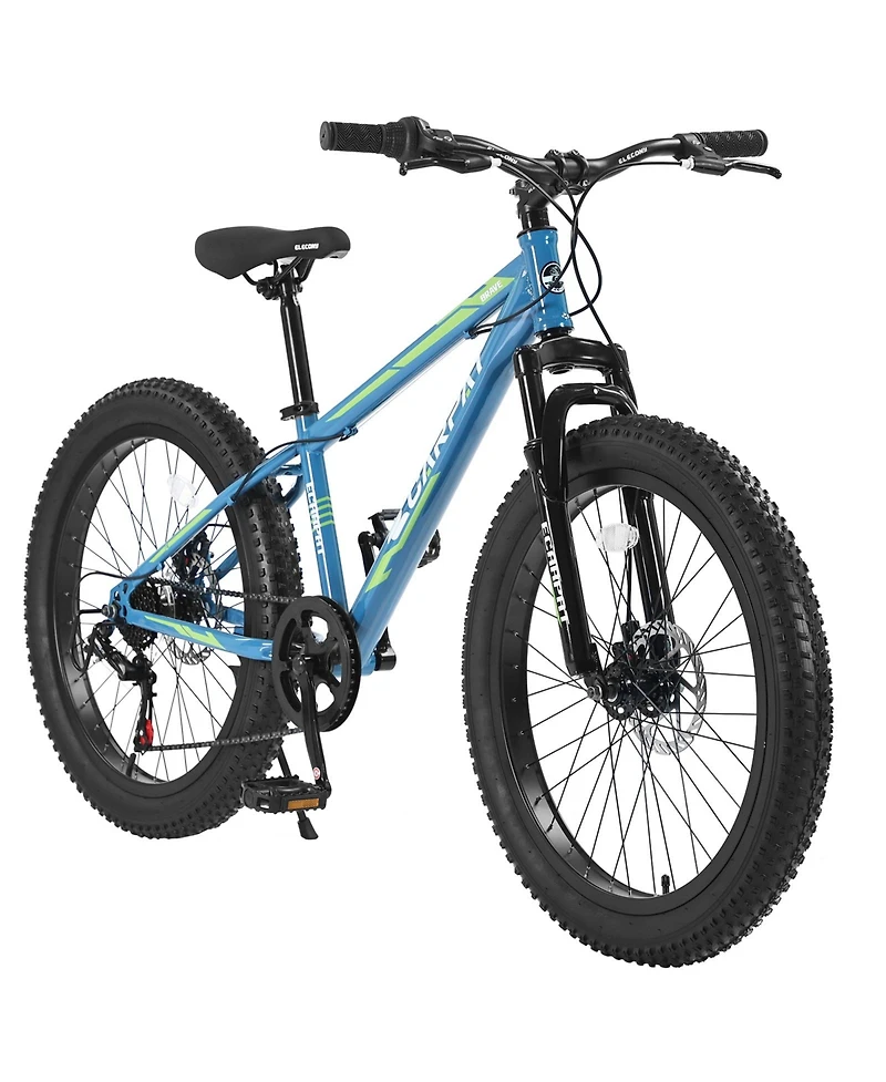 Streamdale Furniture Elecony 24 Inch Fat Tire Bike Adult/Youth Full Shimano 7 Speeds Mountain Bike, Dual Disc Brake, High-Carbon Steel Frame
